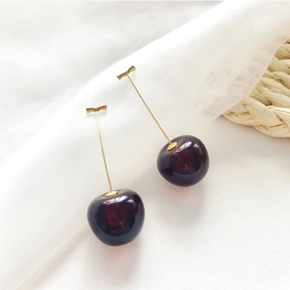 “Cherry Picking Season" Dangle Gold Cute Earrings - Picture 3 of 6